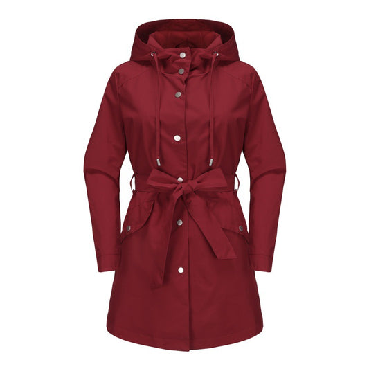 Women's Trench Coat – Relaxed Fit – Water-Resistant – Hood – Waist Belt – Mid-Length