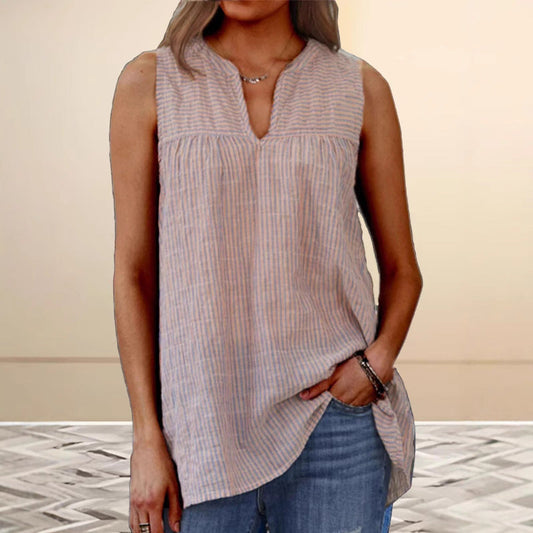 Women's Tunic Top – Sleeveless Relaxed Fit – Lightly Striped – Breathable Natural Material