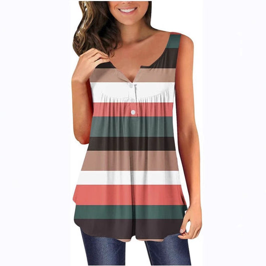 Women's Tunic Top – Sleeveless Relaxed Fit – Striped – Light and Breathable Blend