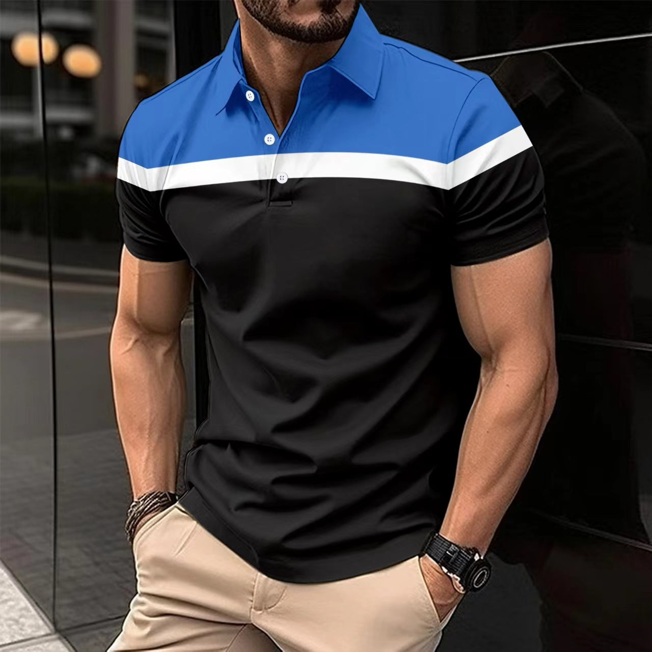 Men's Polo Shirt – Slim Fit – Breathable Cotton – Short Sleeves – Elegant Detail