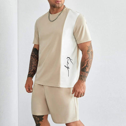 Men's Set – 100% Cotton – Relaxed Fit – Short-Sleeved T-shirt and Knee-Length Shorts