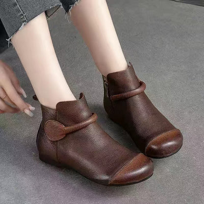 Women's Ankle Boots - Thick Sole Soft Leather Shoes - Side Zipper
