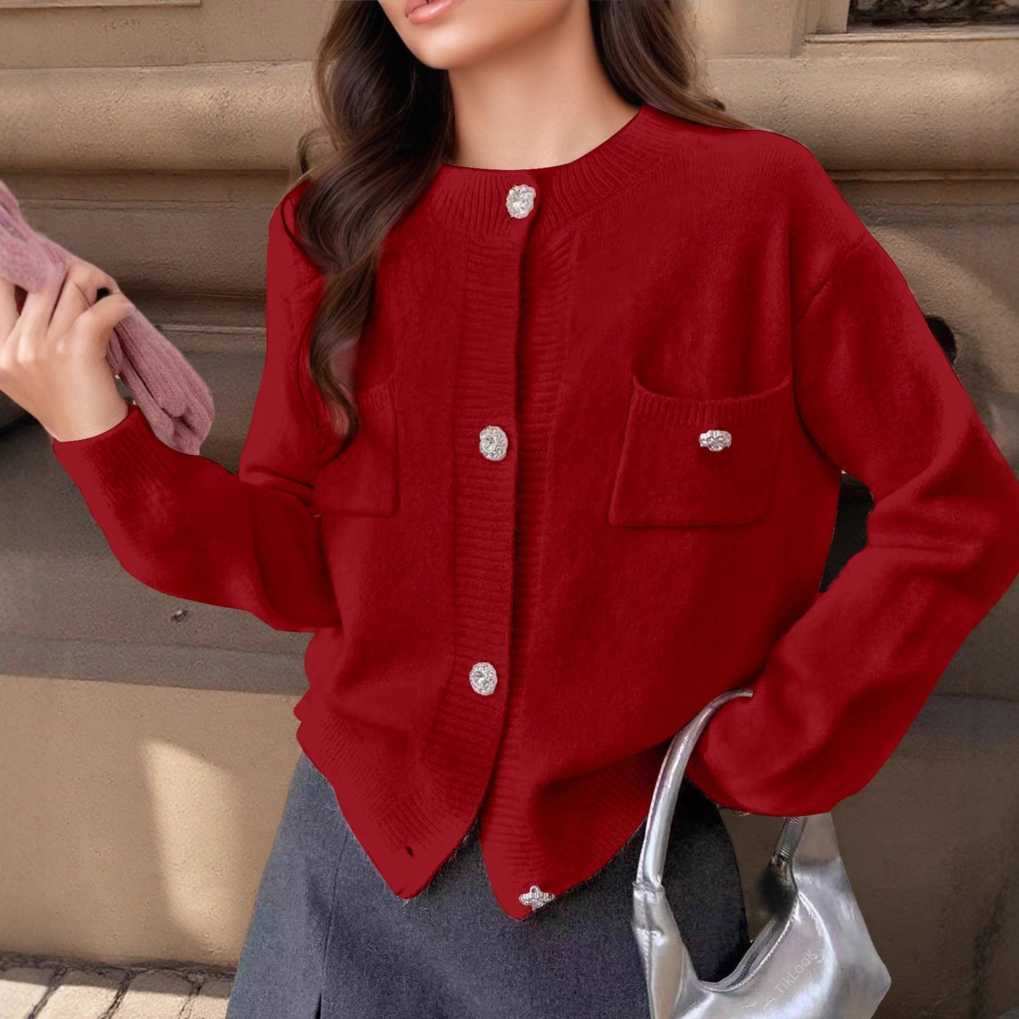 Women's Cardigan – Wool Blend Knit – Relaxed Fit – Button Closure – Decorative Pockets