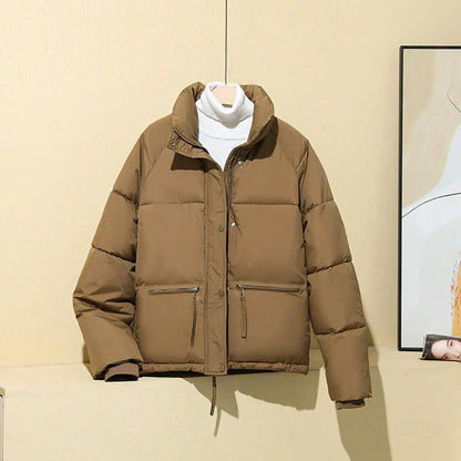 Women’s Puffer Coat - Quilted Insulated - Relaxed Boxy Fit - Cropped Length - Stand Collar