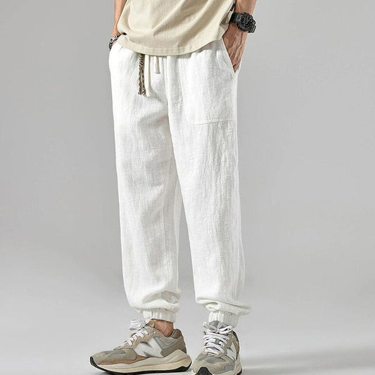Men's Jogging Pants – Linen Blend – Relaxed Fit – Elastic Waist – Breathable Design