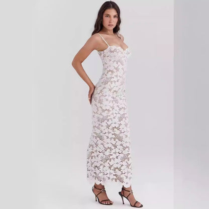 Women's Slip Dress – Slim Fit – Sweet Pattern Lace – Full Length – Evening Wear