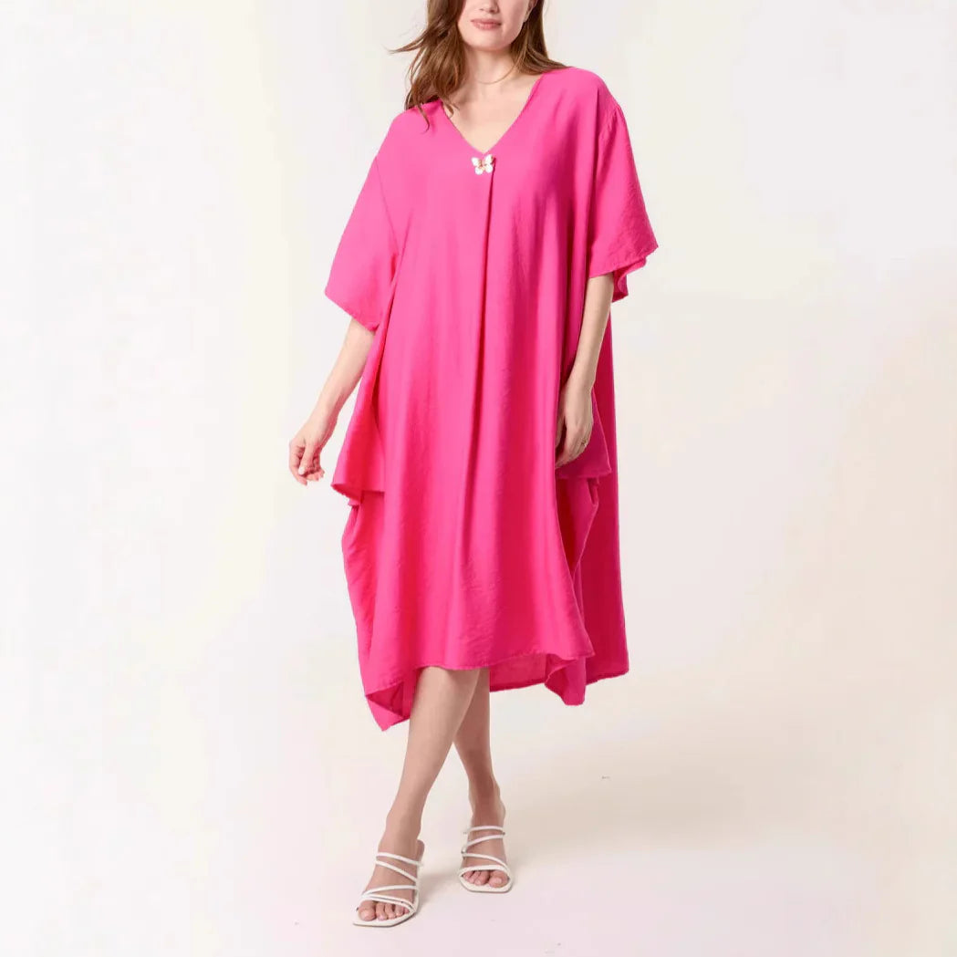 Women's Tunic Dress – Relaxed Fit – V-neck – Asymmetric Maxi – Breathable Material