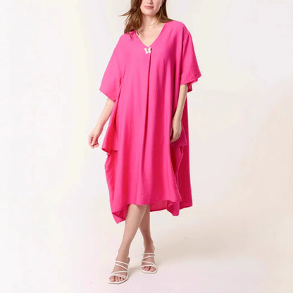 Women's Tunic Dress – Relaxed Fit – V-neck – Asymmetric Maxi – Breathable Material