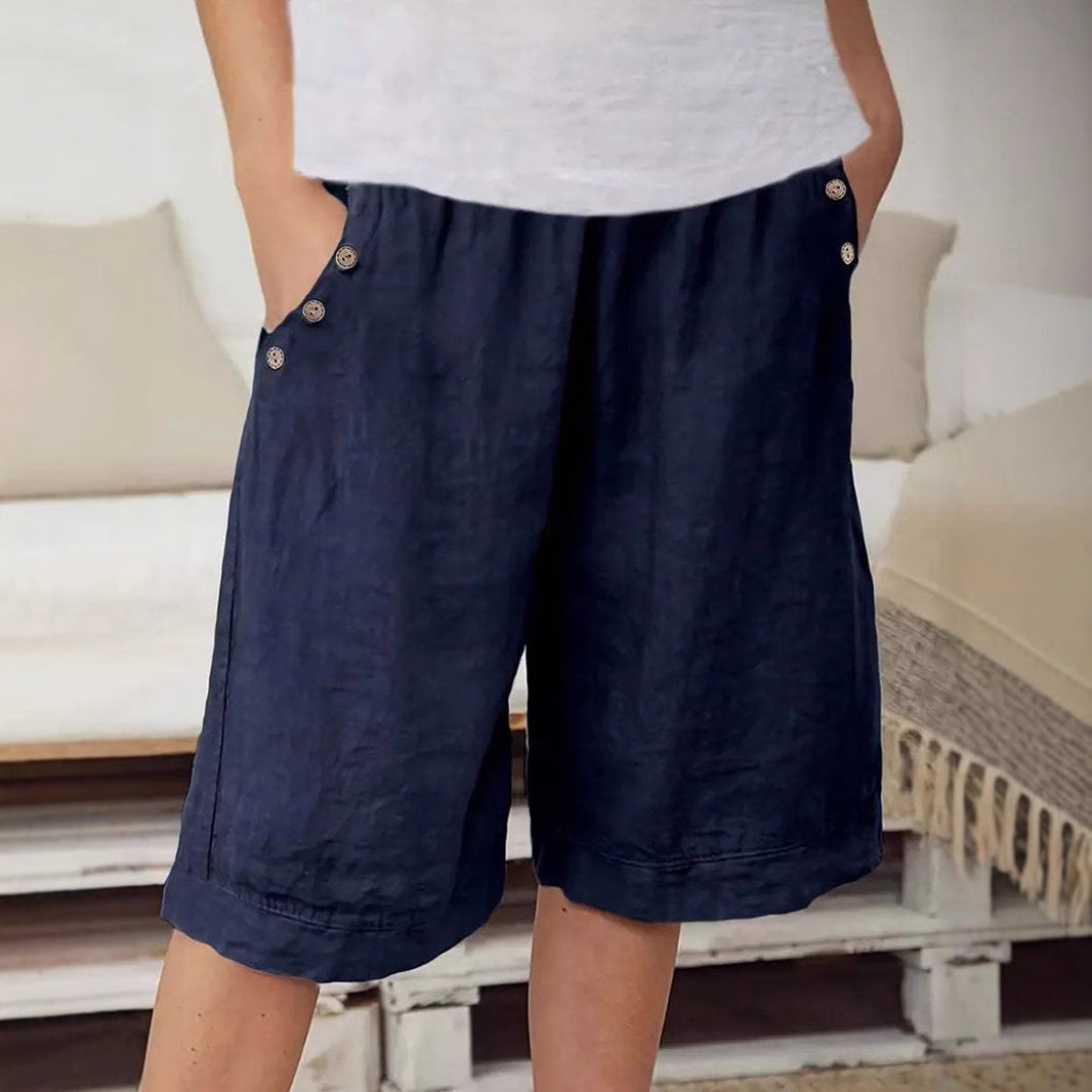 Women's Shorts – Relaxed Fit – Knee Length – Elastic Waist – Breathable Fabric