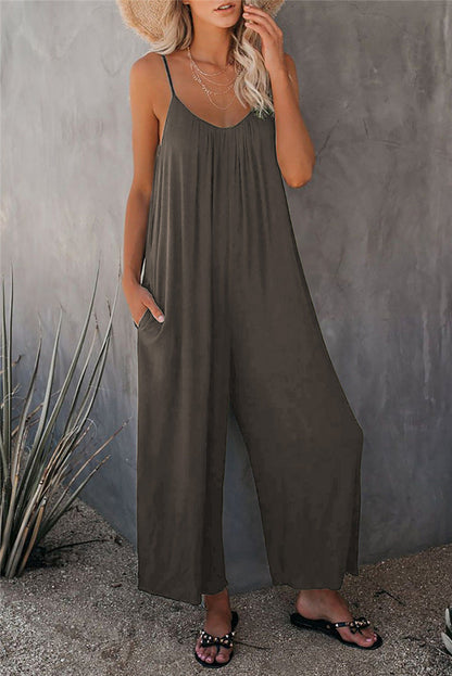 Women's Jumpsuit – Relaxed Fit – Spaghetti Straps – Breathable Lightweight Fabric – With Pockets – Full Length