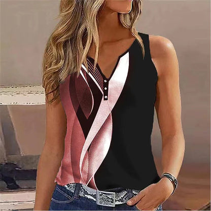 Women's Sleeveless Top – V-Neck – Relaxed Fit – Button Details – Soft and Breathable