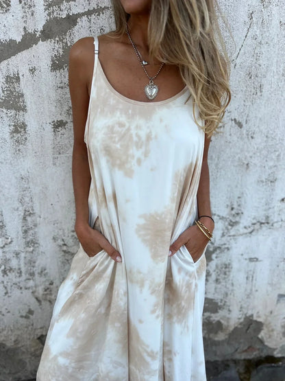Women's Maxi Dress – Relaxed Fit – Adjustable Straps – Natural Fibers – Pockets