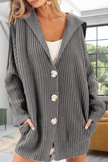 Women's Cardigan – Oversized Fit – Open Front – Wool Look – Long Sleeves – With Buttons and Pockets
