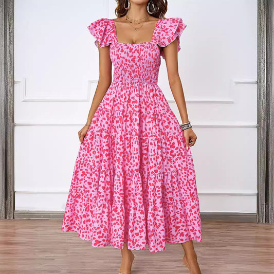 Dress for Women – Smocked Bodice – Ruched Straps – Light A-line Maxi Design