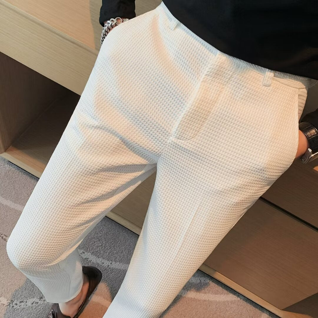 Men's Cropped Trousers – Slim Fit – Textured Fabric – Modern Smart Casual