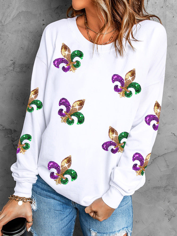 Women's Sweatshirt – Relaxed Fit – Sequin Details – Round Neck – Long Sleeves