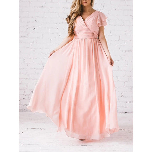 Dress for Women – Maxi Dress – Elegant Fit – V-Neck – Flutter Sleeves