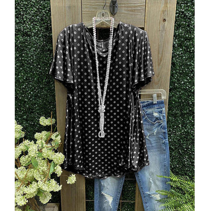 Women's Tunic Top – Loose Fit – Short Sleeve – Polka Dot Pattern – Breathable Comfort