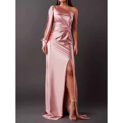 Dress for Women – Maxi Dress – Slim Fit – One Shoulder – Luxurious Fabric – High Slit