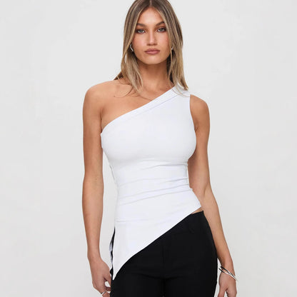 Women's One-Shoulder Top – Slim Fit – Asymmetric Hem – Stretchable Breathable Comfort
