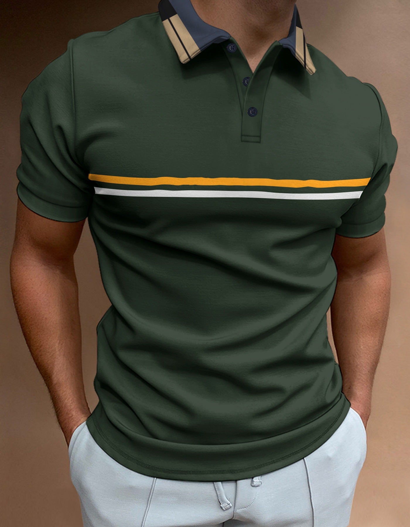 Men's Polo Shirt – Slim Fit – Breathable Blend – Short-Sleeved – Striped Chest Design