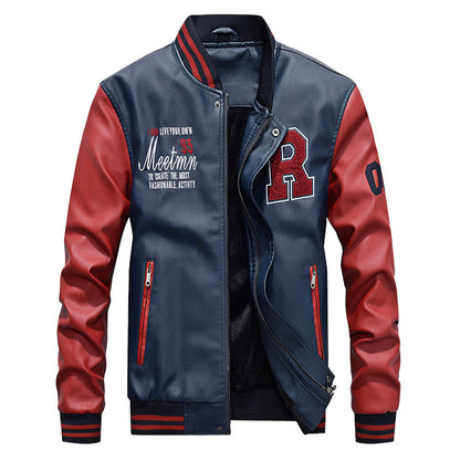 Men's Baseball Jacket – Classic Varsity Fit – Leather Look – Ribbed Edges – Snap Closure