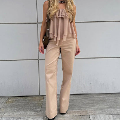 Women's Sleeveless Top – Loose Fit – Layered Ruffles – Light and Airy Quality