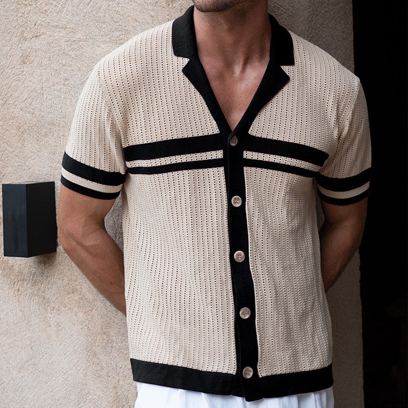 Herre poloshirt – regular fit – kort ærme – åndbar blød strik – retro detaljer