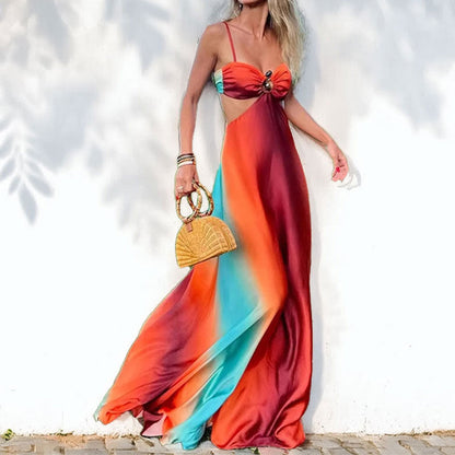 Dame Maxi Kjole – Letvægtsstof – Flowy Pasform – Spaghettistropper – Gradient Design