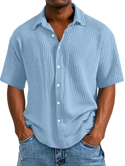 Men's Shirt with Short Sleeves – Relaxed Fit – Crinkled Texture – Breathable Fabric