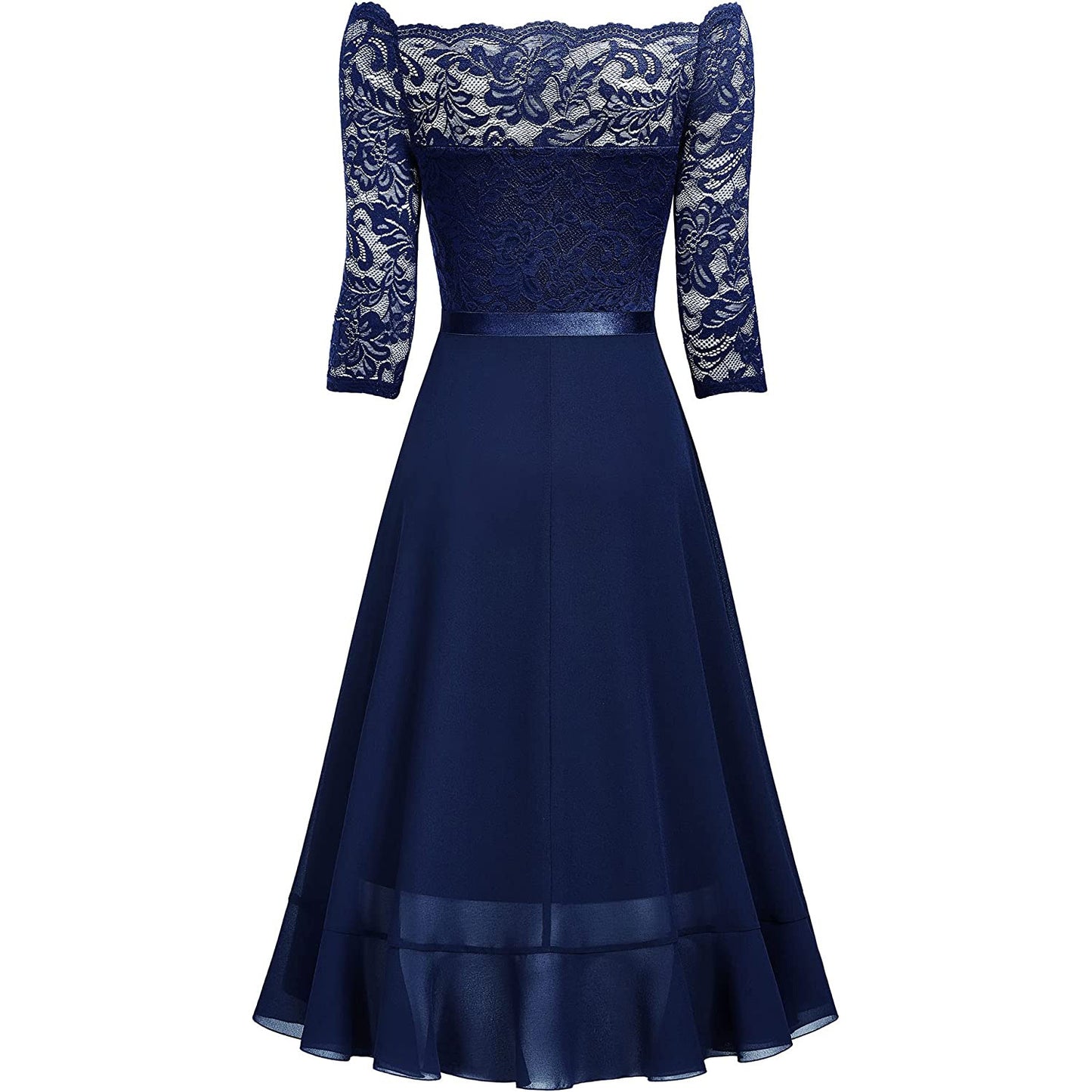 Elegant lace cocktail dress for women - Off-Shoulder - 3/4 sleeves