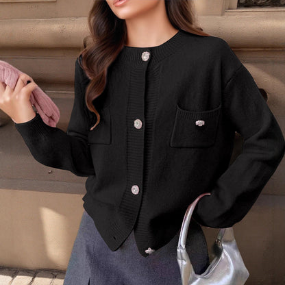 Women's Cardigan – Wool Blend Knit – Relaxed Fit – Button Closure – Decorative Pockets