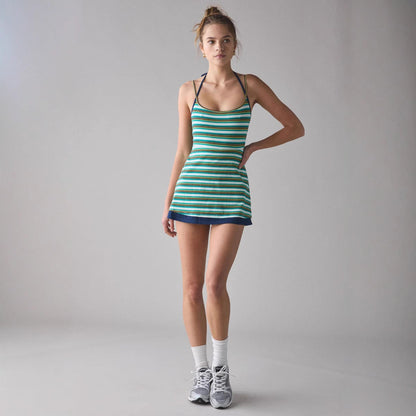 Women's Slip Dress – Slim Fit – Soft Knit – Striped Pattern – Mini Length