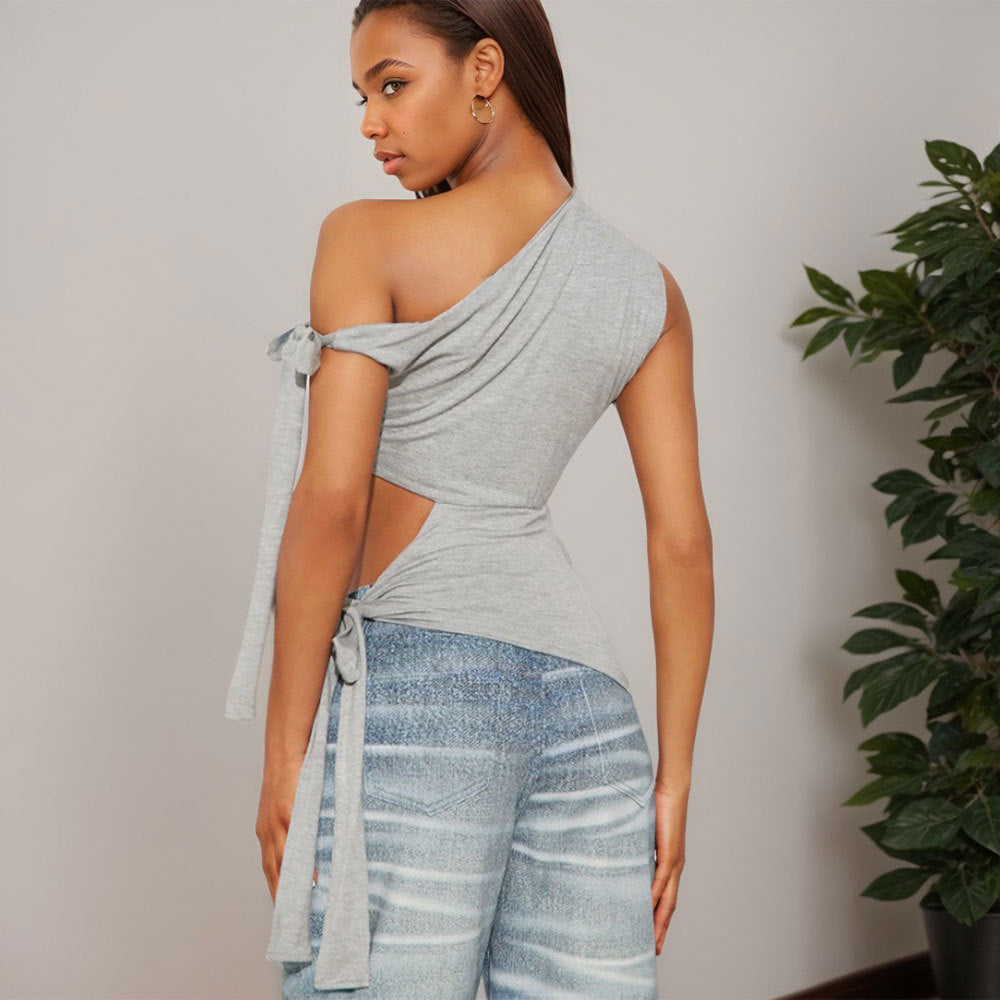 Women's Crop Top – One Shoulder – Slim Fit – Adjustable Laces – Breathable Soft Quality