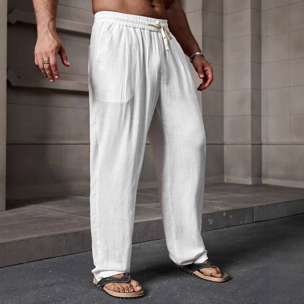 Men's Trousers – Relaxed Fit – Lightweight Breathable Fabric – Adjustable Drawstring – Full Length