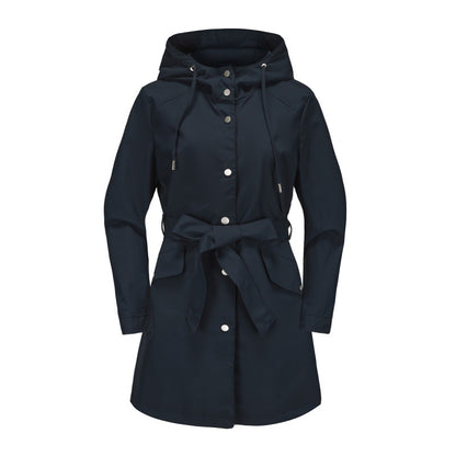 Women's Trench Coat – Relaxed Fit – Water-Resistant – Hood – Waist Belt – Mid-Length