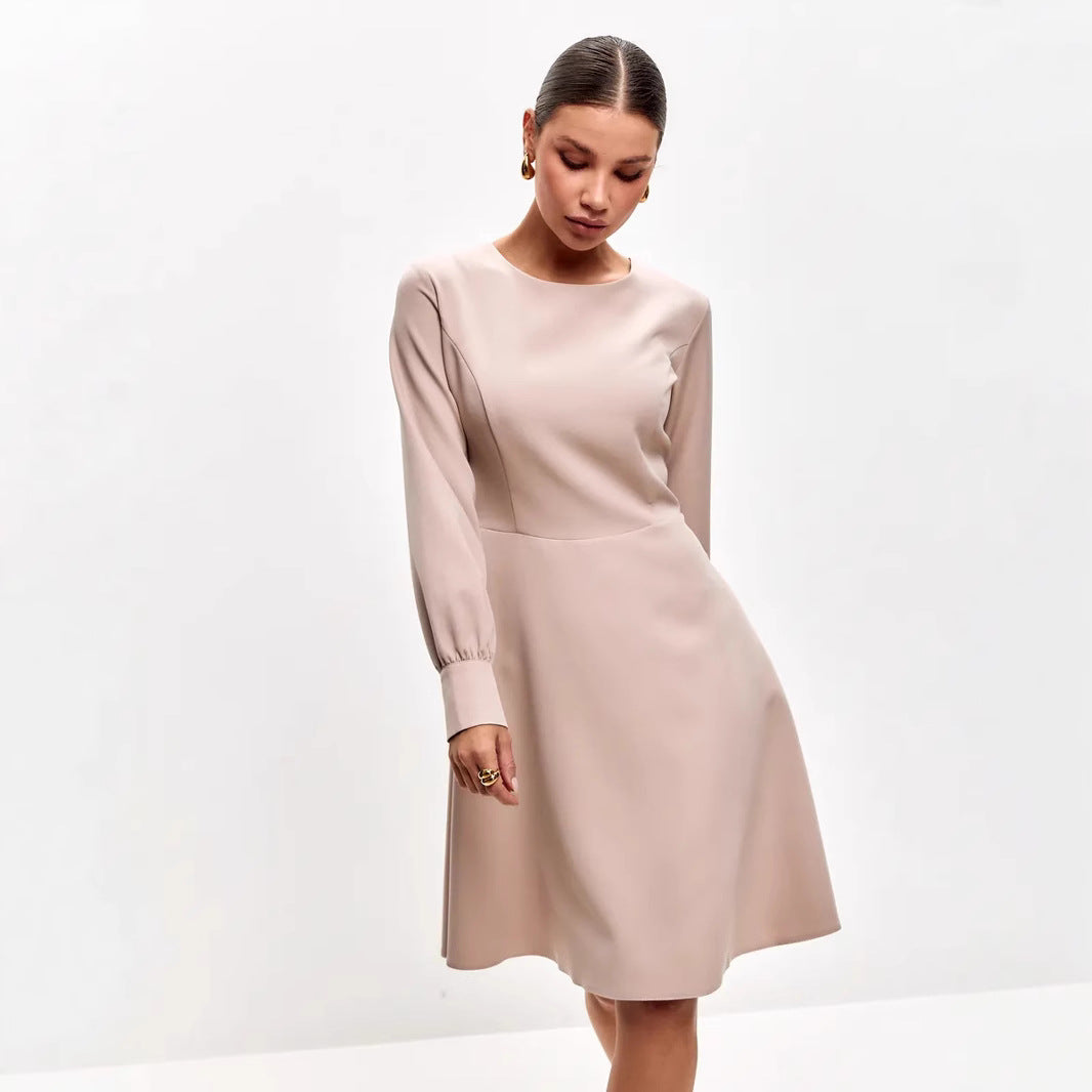 Women's Midi Dress – Tailored Fit – Waist Tie – Long Sleeves