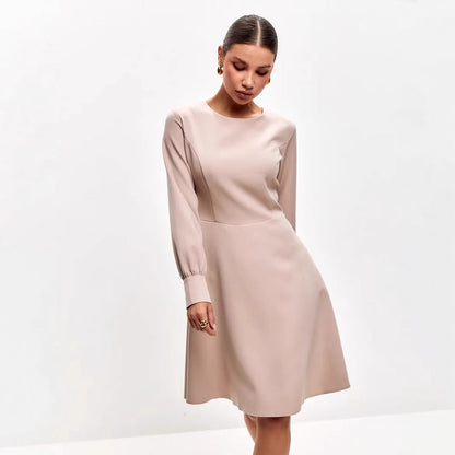 Women's Midi Dress – Tailored Fit – Waist Tie – Long Sleeves