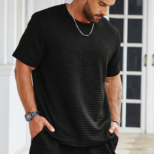 Men's T-shirt – Relaxed Fit – Textured Lightweight Fabric – Breathable Crew Neck