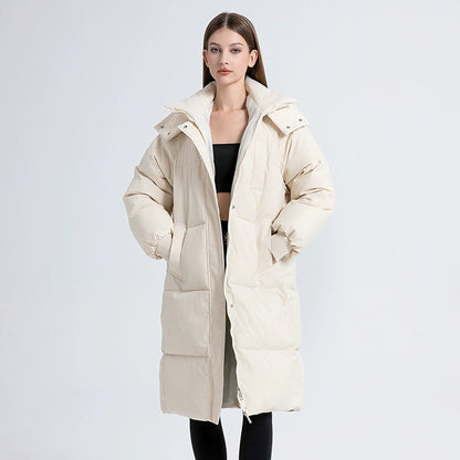 Women’s Puffer Coat - Quilted Insulated - Longline Oversized - High Collar Hood