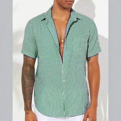 Men's Shirt – Relaxed Fit – Short Sleeves – Vertical Stripes – Chest Pocket