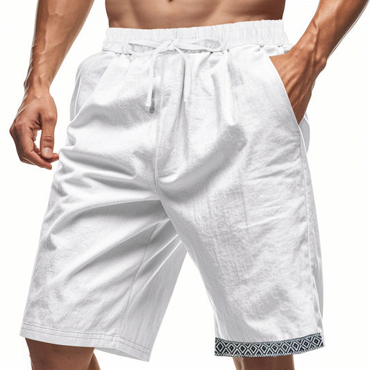 Herreshorts – Løs Pasform – Let Hør – Justerbar Snøre – Boho Kantdetalje