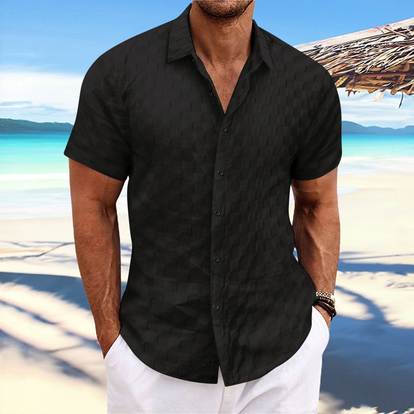 Men's Shirt – Regular Fit – Short Sleeve – Textured Weave – Breathable Blend