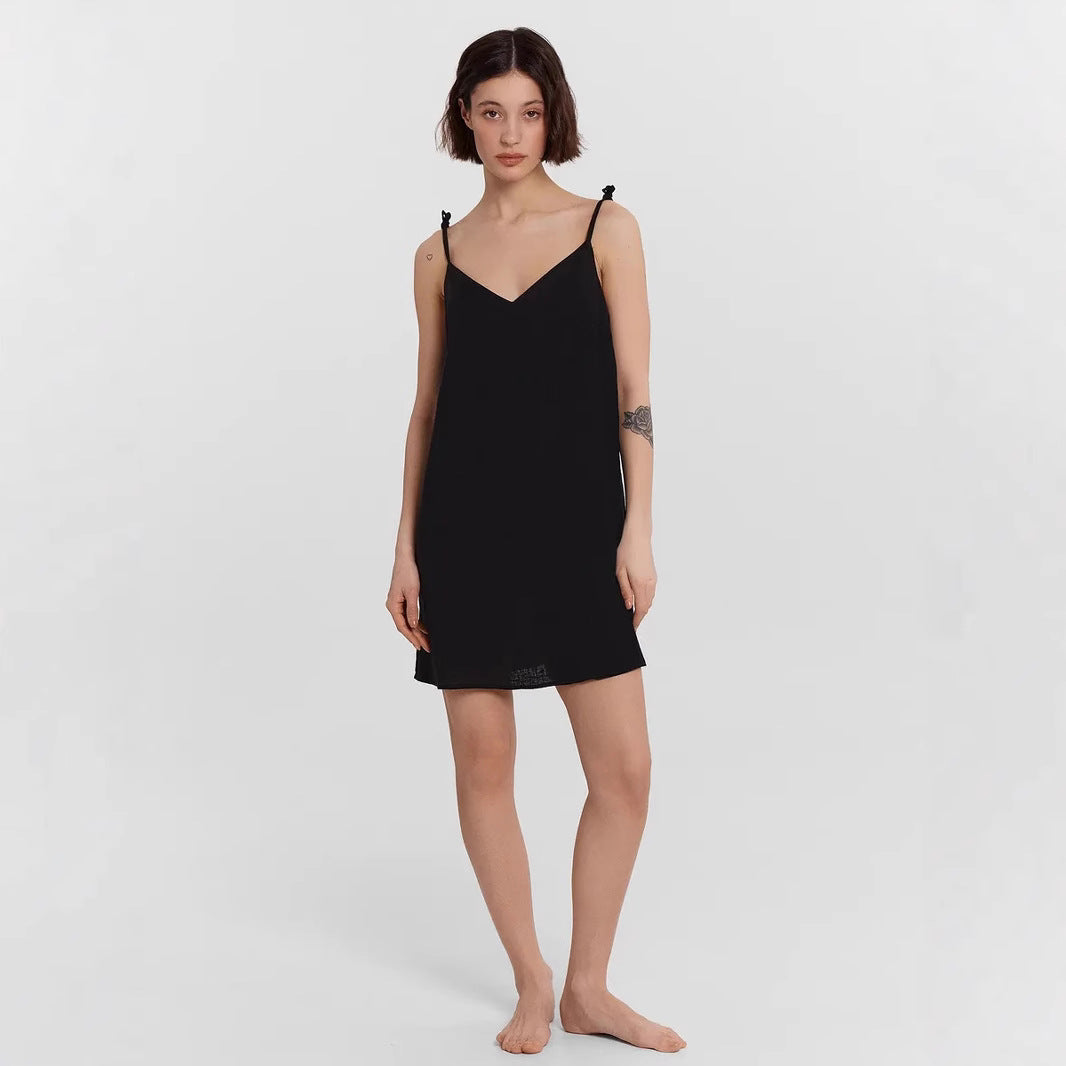 Women's Slip Dress – Satin – Slim Fit – V-Neck – Spaghetti Straps with Bow