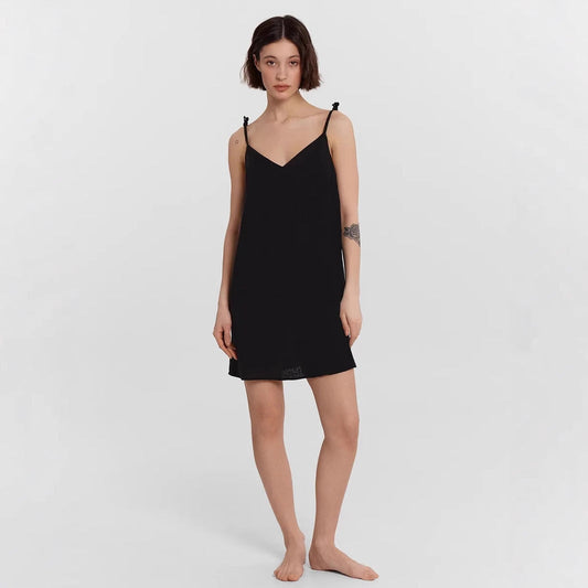 Women's Slip Dress – Satin – Slim Fit – V-Neck – Spaghetti Straps with Bow