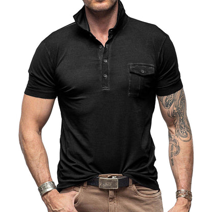 Men's Polo Shirt – Slim Fit – Breathable Cotton – Stand Collar – Chest Pocket with Button