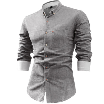 Men's Shirt – Slim Fit – Cotton Linen – Long Sleeves with Contrast Cuffs