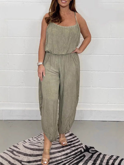 Women's Jumpsuit – Relaxed Fit – Wide Legs – Spaghetti Straps – Breathable Material