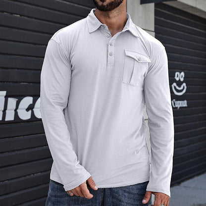 Men's Henley Polo with Long Sleeves – Regular Fit – Breathable Cotton – Chest Pocket