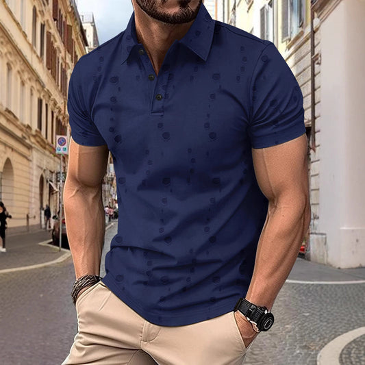Men's Polo Shirt – Slim Fit – Soft Textured Knit – Short Sleeve – Subtle Pattern